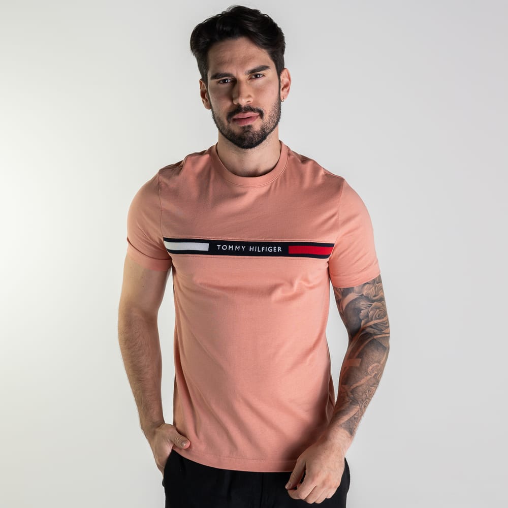 Camiseta Tommy Hilfiger Painel Bordado Salmão